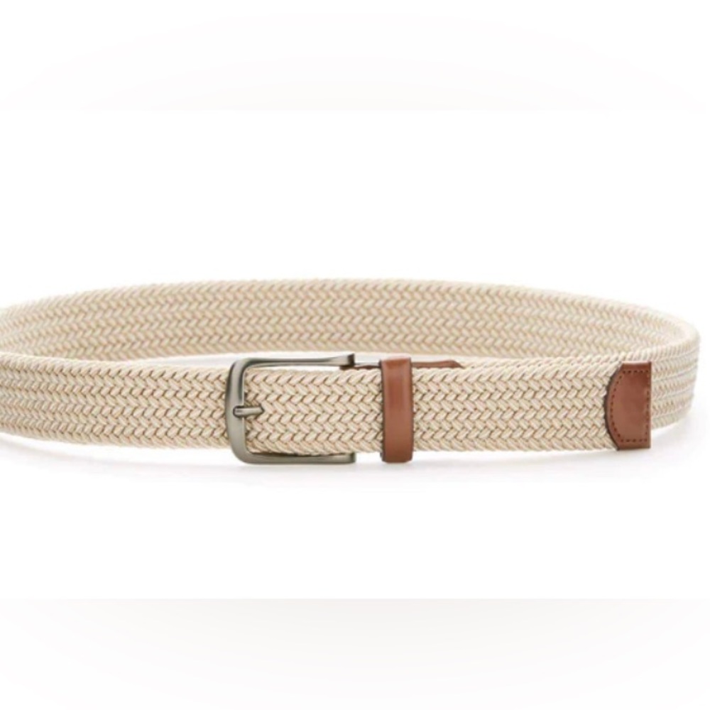 PENGUIN Men's Braided Golf Stretch Belt Tan with Leather Buckle Tab Size 34 36